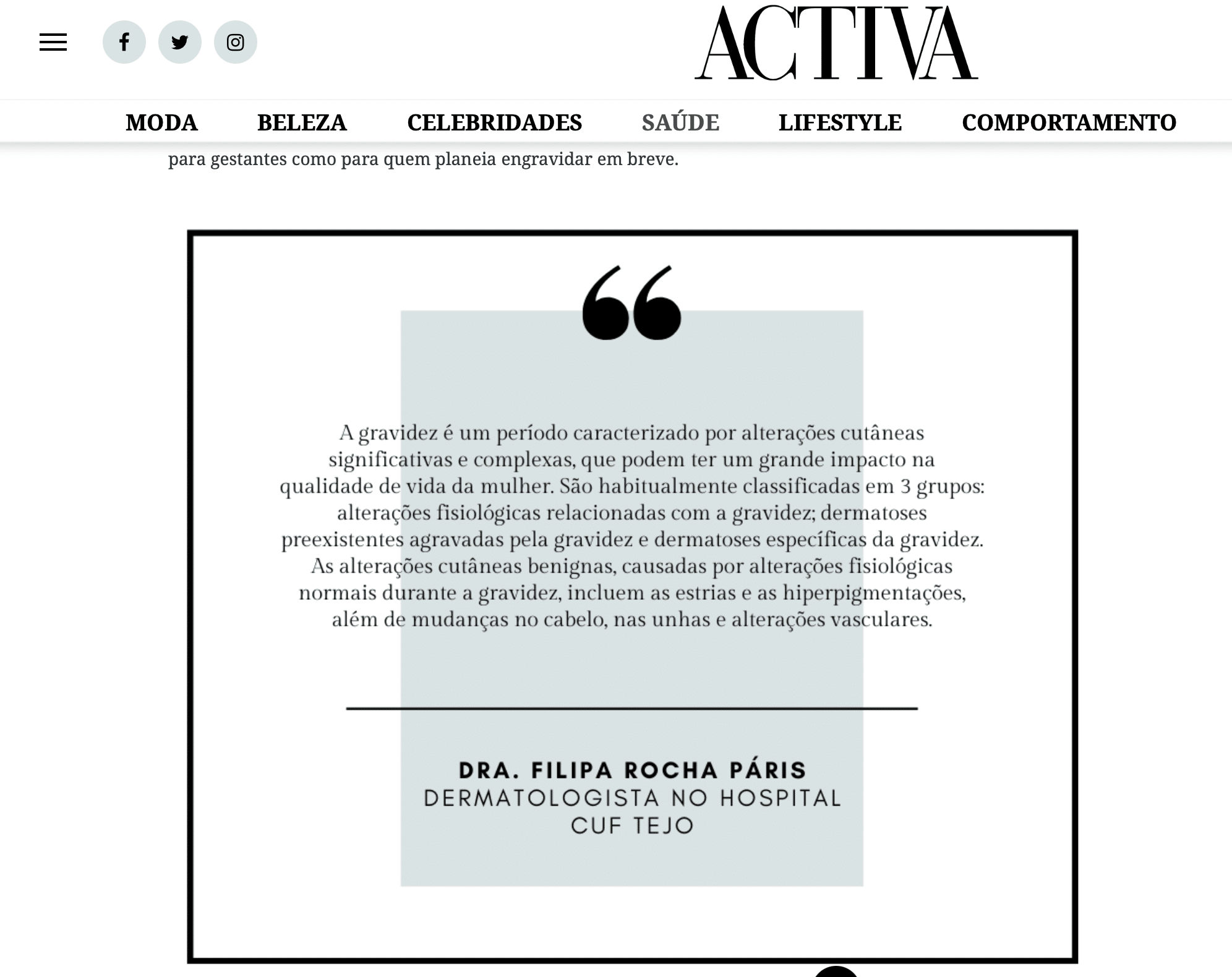 Filipa Paris na Revista Activa